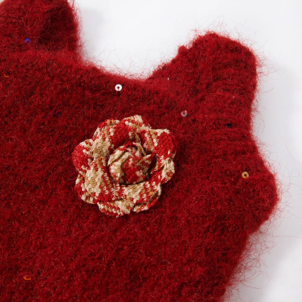 酒紅玫瑰星光針織背心裙 Luna Nana