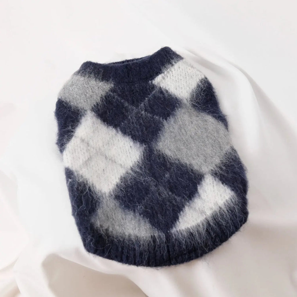 深藍色菱格毛衣 Luna Nana